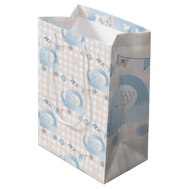 Sac Cadeau Moyen Cute Pastel Blue Ivory Plaid Elephant Boy Douche (Dos Angle)