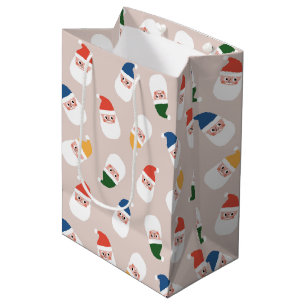 Sac Cadeau Moyen Cute Père Noël fait face au Motif de Noël