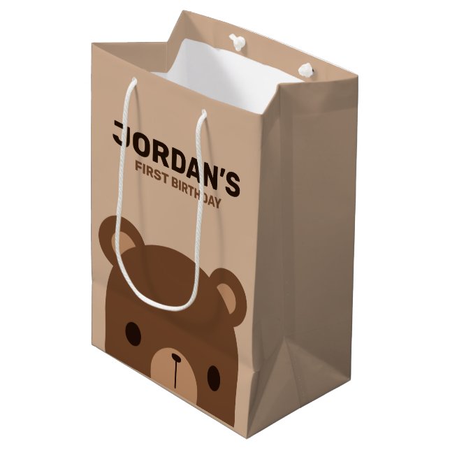 Sac Cadeau Moyen Cute Petit Ours Brown Anniversaire (Devant Angle)