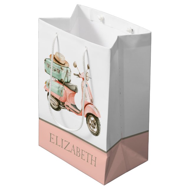 Sac Cadeau Moyen Cute Pink and Aqua Coastal Scooter (Devant Angle)