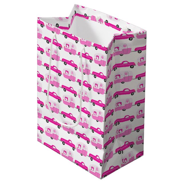 Sac Cadeau Moyen Cute Pink Truck & Trailer RV Adventure (Devant Angle)