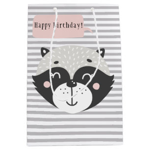 Sac Cadeau Moyen Cute Racoon Gris Gris Enfants Anniversaire Cadeau