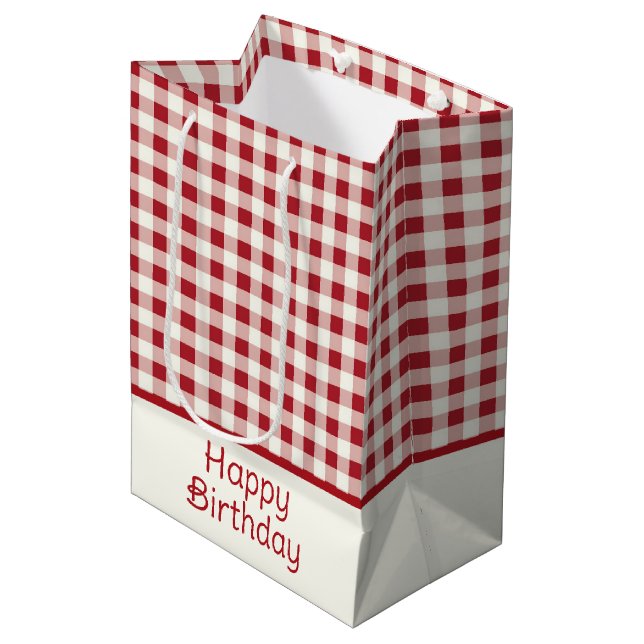 Sac Cadeau Moyen Cute Red and Cream Gingham Bow (Devant Angle)