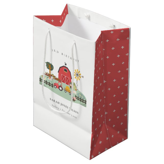 Sac Cadeau Moyen Cute Red Barnyard ferme animal n'importe quel âge  (Devant Angle)