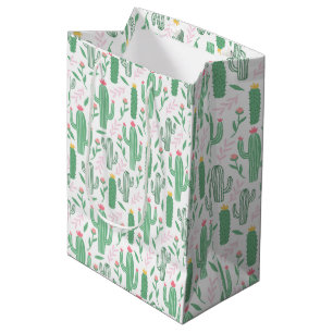 Sac Cadeau Moyen Cute Retro Cactus Baby shower Floral Succulent