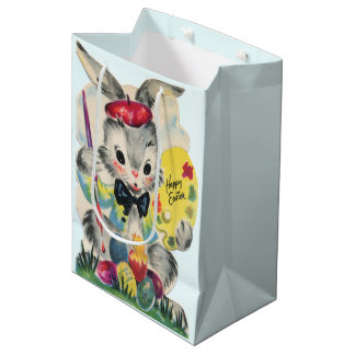 Sac Cadeau Moyen Cute retro vintage Easter bunny 