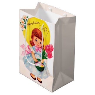 Sac Cadeau Moyen Cute retro vintage Happy Easter Sister