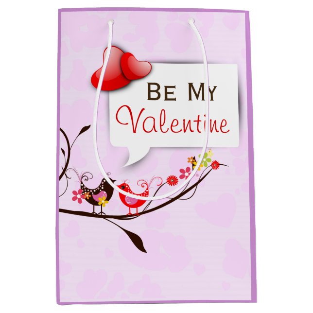 Sac Cadeau Moyen Cute Rose Brown & Rouge Valentines Inséparables (Devant)