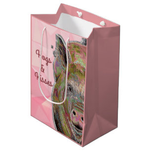Sac Cadeau Moyen Cute rose Chien et Baisers Dessin Pastel