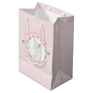 Sac Cadeau Moyen Cute rose lapin lapin Floral Wreath Personnalisé