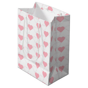 Sac Cadeau Moyen Cute rose Motif de coeur blanc