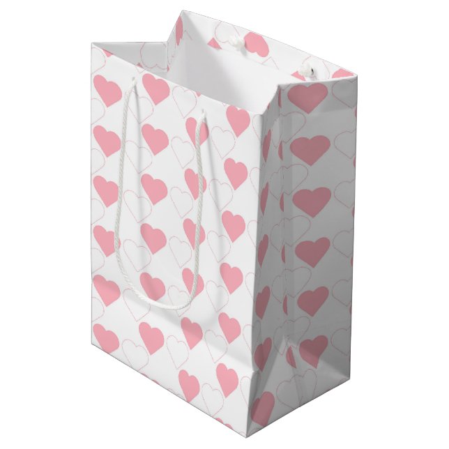 Sac Cadeau Moyen Cute rose Motif de coeur blanc (Devant Angle)