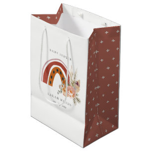 Sac Cadeau Moyen Cute rouille Orange Boho Floral Baby shower arc-en