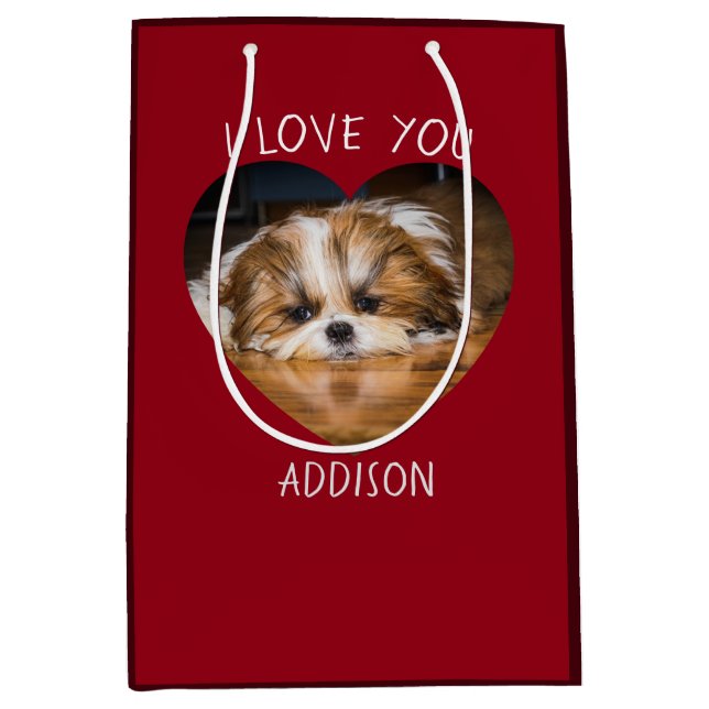 Sac Cadeau Moyen Cute shih tzu love Saint Valentin (Devant)