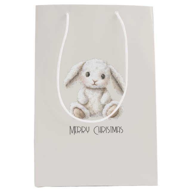 Sac Cadeau Moyen Cute Sweet Cream White Bunny Christmas (Devant)