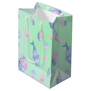 Sac Cadeau Moyen Cute Sweet cupcake mermaid Joyeuse Fille d'anniver