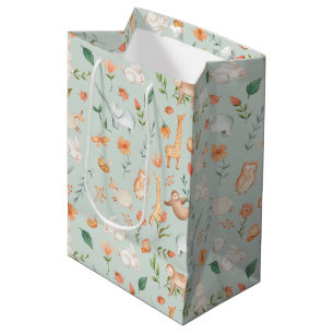 Sac Cadeau Moyen Cute Turquoise bébé animal Pastel Motif