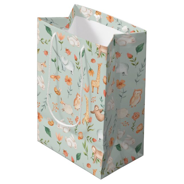 Sac Cadeau Moyen Cute Turquoise bébé animal Pastel Motif (Devant Angle)