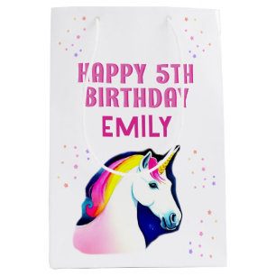 Sac Cadeau Moyen Cute Unicorn Magique Star Girl Joyeux anniversaire