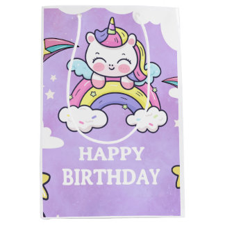 Sac Cadeau Moyen Cute Unicorn Rainbow Birthday Invitation  Medium G