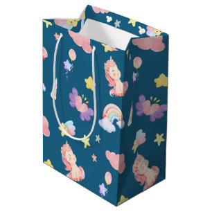 Sac Cadeau Moyen Cute Unicorn Rainbow motif de ballon coeur étoile