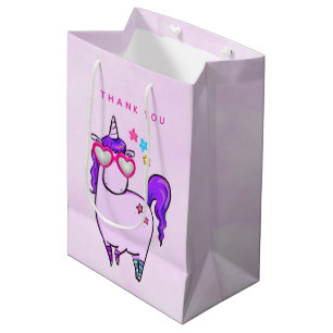 Sac Cadeau Moyen Cute Unicorne dans les lunettes en forme de coeur