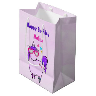 Sac Cadeau Moyen Cute Unicorne dans les lunettes en forme de coeur