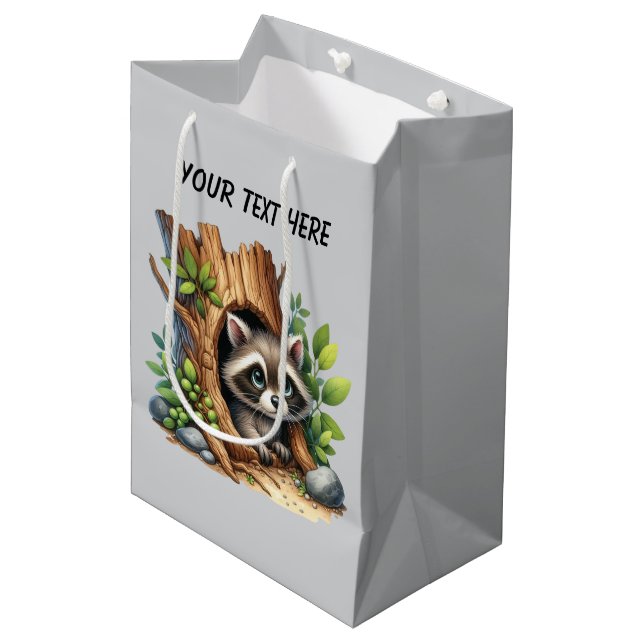 Sac Cadeau Moyen Cute unisex baby raccoon customizable (Devant Angle)