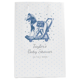 Sac Cadeau Moyen Cute Vintage Blue Hobby Horse Pattern