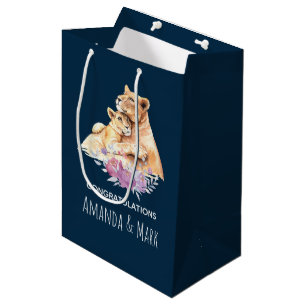 Sac Cadeau Moyen Cute Watercolor Mother Lion & Cub Félicitations