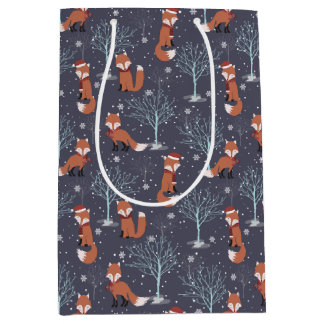 Sac Cadeau Moyen Cute Winter Foxes