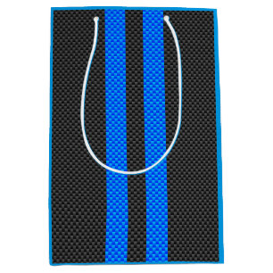 Sac Cadeau Moyen Cyan Blue Carbon Fiber Style Racing Stripes
