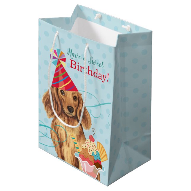 Sac Cadeau Moyen Dachshund aux cheveux longs (Devant Angle)