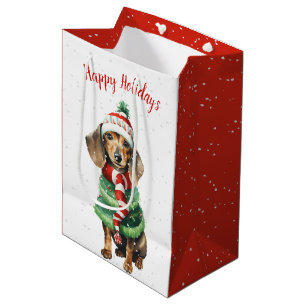 Sac Cadeau Moyen Dachshund De Noël Dans Les Snowflakes