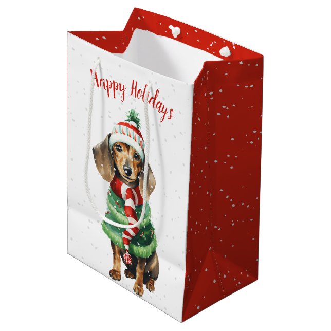 Sac Cadeau Moyen Dachshund De Noël Dans Les Snowflakes (Devant Angle)