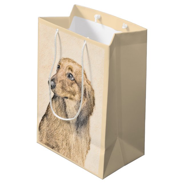 Sac Cadeau Moyen Dachshund (Longhaerien) Peinture - Art Chien origi (Dos Angle)