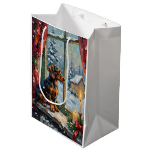 Sac Cadeau Moyen Dachshund vintage par Cozy Christmas Window