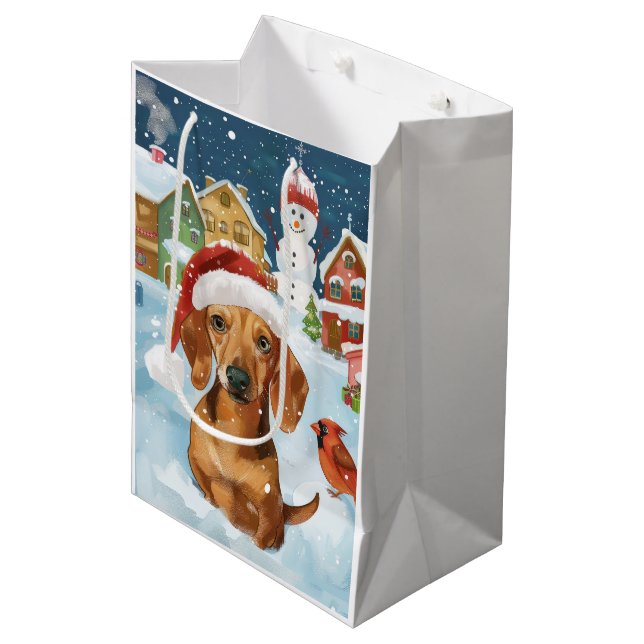 Sac Cadeau Moyen Dachshund Winter Wonderland Christmas Joy (Devant Angle)