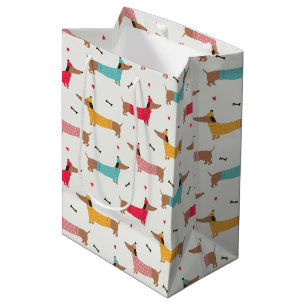 Sac Cadeau Moyen Dachshunds en Sweaters Motif de vacances