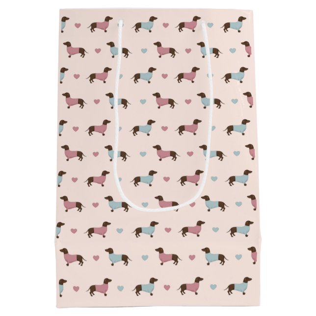 Sac Cadeau Moyen Dachshunds et Coeurs (Dos)