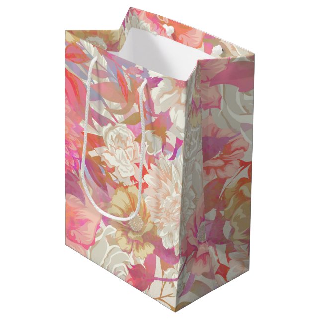 Sac Cadeau Moyen Dahlias et design Rose (Devant Angle)