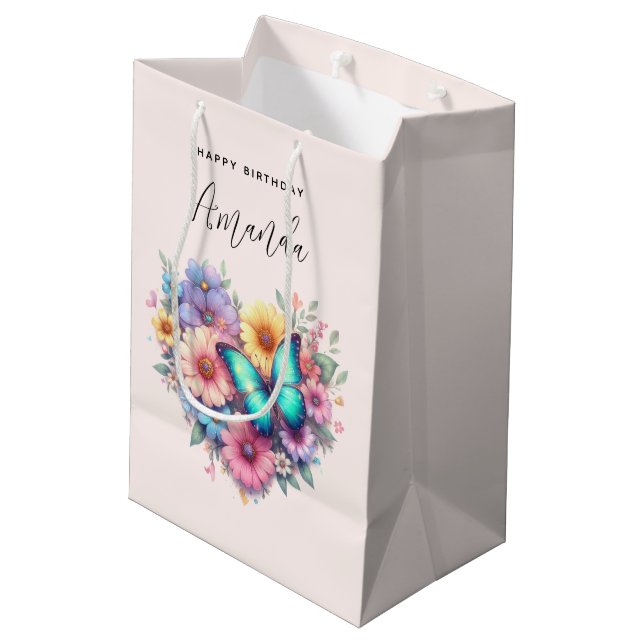 Sac Cadeau Moyen Daisy Flowers with a Beautiful Butterfly Birthday (Dos Angle)