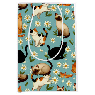 Sac Cadeau Moyen Daisy Paws Parade – Playful Cats & Blooms