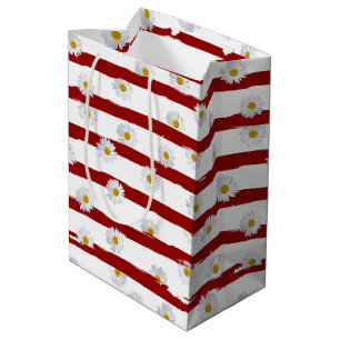 Sac cadeau moyen Daisy Red Stripes