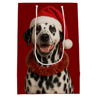 Sac Cadeau Moyen Dalmatian in a santa hat Christmas gift bag