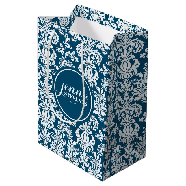 Sac Cadeau Moyen Damas Vintage bleu et blanc marine (Dos Angle)