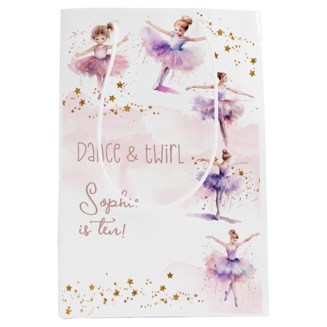 Sac Cadeau Moyen Danse et ballerine tourbillon anniversaire (Devant)