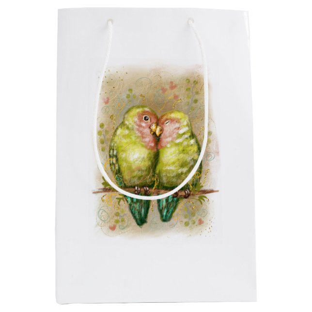 Sac Cadeau Moyen De mignons perroquets de lovebirds. 21 (Devant)