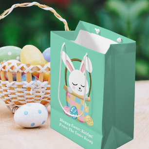 Sac Cadeau Moyen De Pâques Bunny mignon personnalisé Turquoise cade