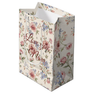Sac Cadeau Moyen Découpe florale de rose rose élégante vintage pers